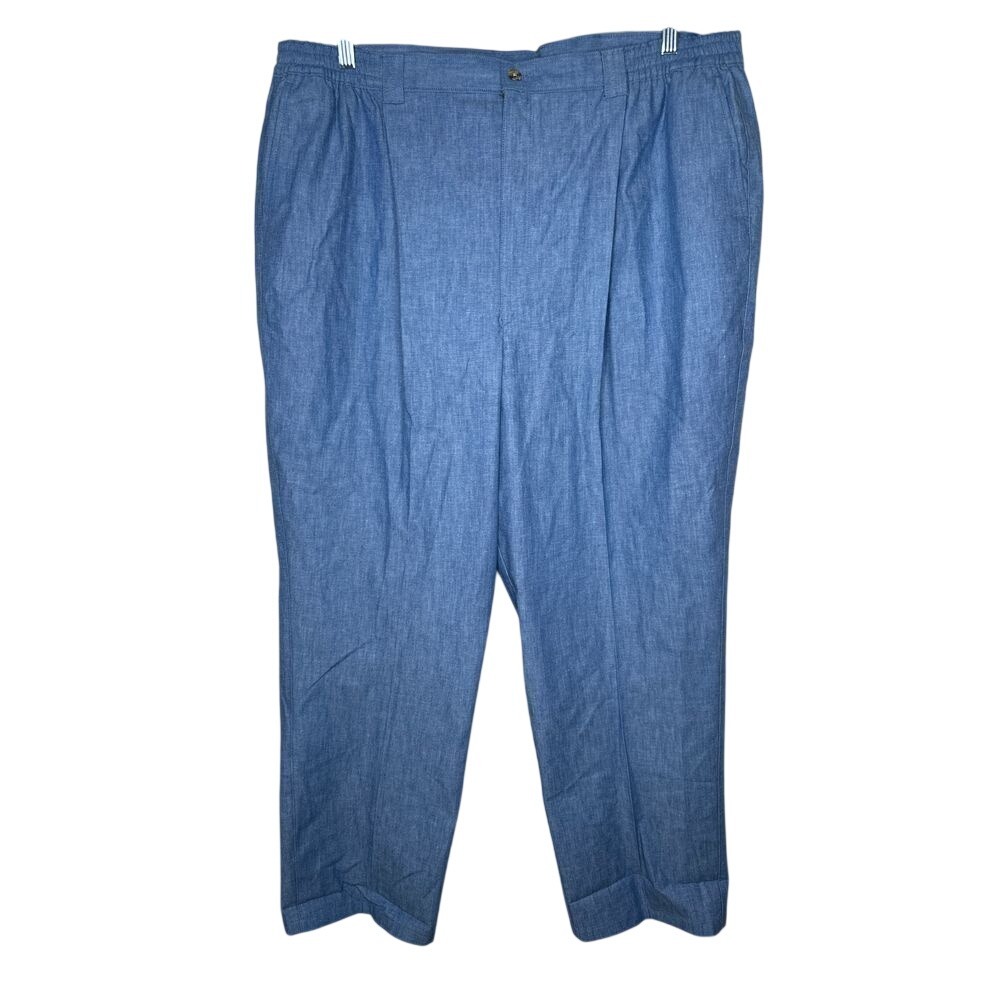 Reed St James Loafers Blue Pleated Cotton Pants Mens 42x30 Cuffed Chambray Style